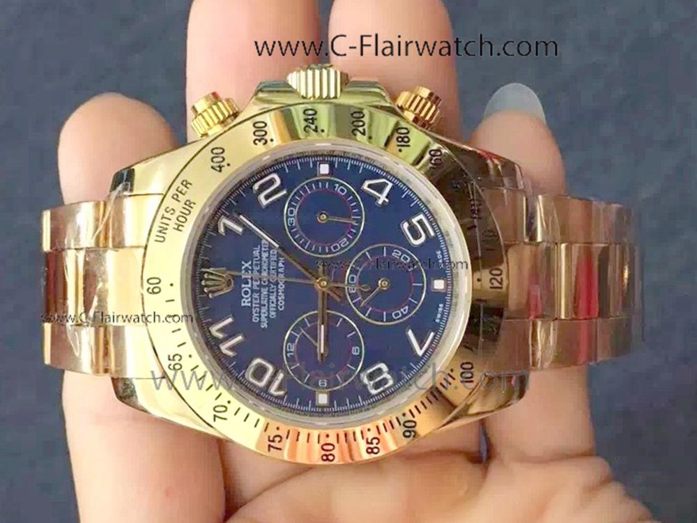 Yellow Gold Blue Dial Rolex Daytona Replica Watch 40mm
